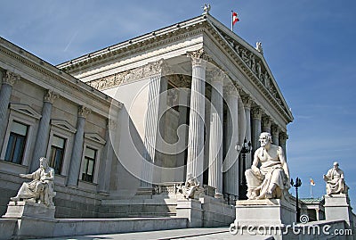 Greek philosophers statues at Austrian Parliament Building Editorial Stock Photo