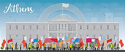 Greek protesting in front of the Greek Parliament in Athens,Gree Cartoon Illustration