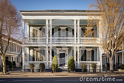 greek revival building with matching balconies Stock Photo