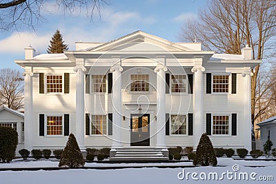 greek revival home with symmetrical rectangular windows Stock Photo