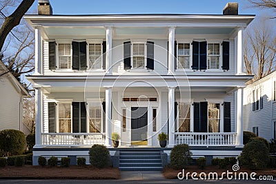 greek revival house with porch and large symmetrical windows Stock Photo