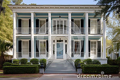 greek revival house with porch and large symmetrical windows Stock Photo