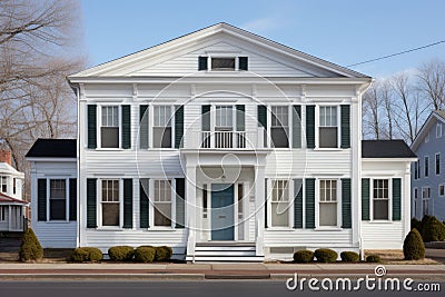 greek revival property with evenly spaced dormer windows Stock Photo