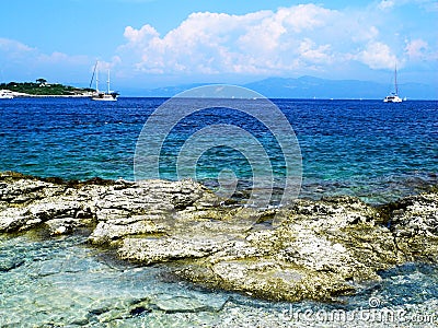 Greek rocky coasline, Ionian sea, Greece Stock Photo