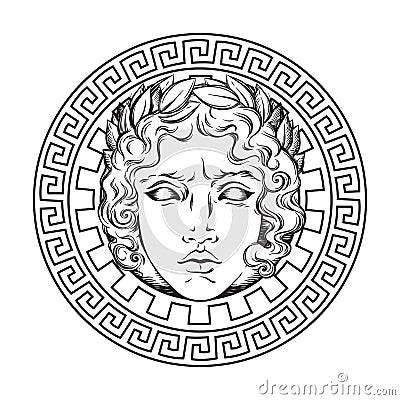 Greek and roman god Apollo. Hand drawn antique style logo or print design art vector illustration. Vector Illustration