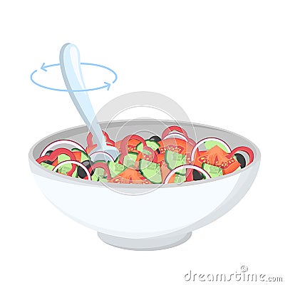 Greek salad in a bowl. Organic healthy food Vector Illustration