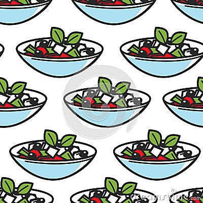 Greek salad dish seamless pattern Greece cuisine Vector Illustration
