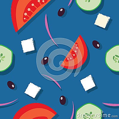 Greek salad seamless pattern Vector Illustration