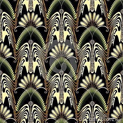 Greek style abstract butterflies gold 3d vector seamless pattern Vector Illustration