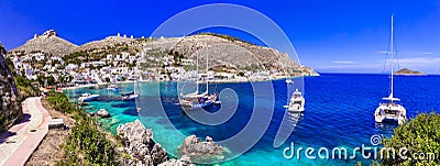 Greek summer holidays - authentic Leros island view of beaiutiful bay Panteli. Dodekanese Stock Photo