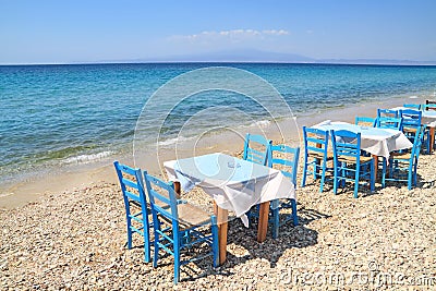 Greek tavern by the sea Stock Photo