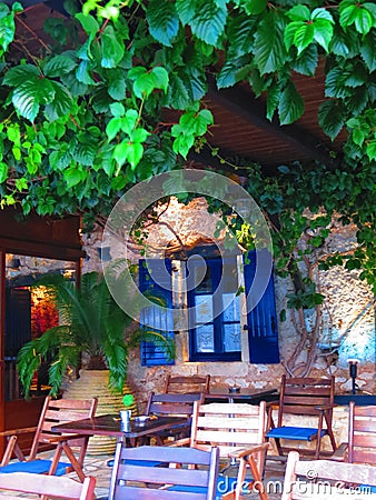 Greek tavern in Sivota bay Stock Photo