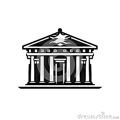 Greek Temple Icon, Europe Palace Isolated, Parthenon Silhouette, Historical Architecture, Acropolis Stock Photo