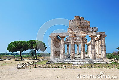 Greek Temple in Paestum, Italy Stock Photo