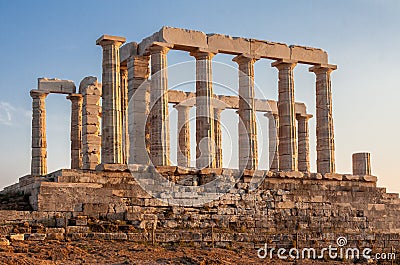 Greek Temple of Poseidon Sounio Stock Photo