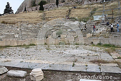 Greek Theatre Architecture, ancient Athens ruins, Agora Market, Greece capital Editorial Stock Photo