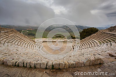 Greek Theatre of Segesta, historical landmark in Sicily, Italy Editorial Stock Photo