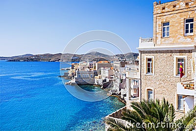 Greek town Ermoupoli, Syros island, Cyclades, Greece Stock Photo