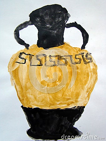 Greek vase gouache painting made by child Stock Photo