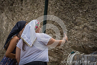 Greek women taking selfie Editorial Stock Photo