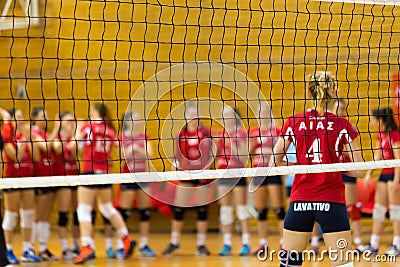 Greek Women Volleyball League game Aias vs Panathinaikos Editorial Stock Photo