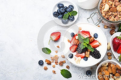 Greek yogurt granola and berry mix. Top view. Stock Photo