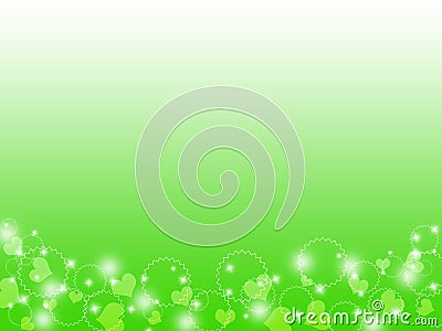 Green abstract background with circle, hearts, stars and sparkle Stock Photo