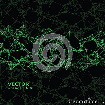 Green abstract cybernetic particles on black background Vector Illustration