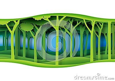 Green abstract forest nature landscape paper art background Vector Illustration