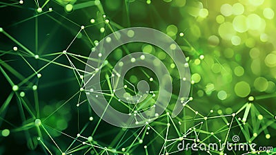 Green abstract network background. Connection and communication technology design with dots and lines. Concept of science, Stock Photo