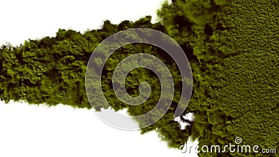 Green abstract smoke explosion. Ink cloud isolated on white background. Colorful paints of array particles fly in air and mix smo Cartoon Illustration