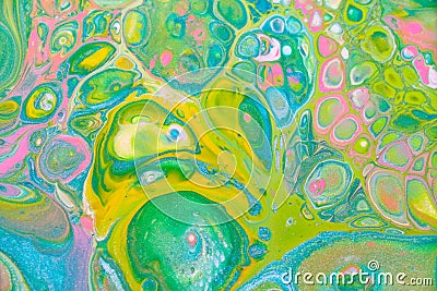 Green Acrylic Dirty Pour Art Stock Photo