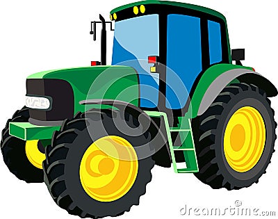 Green agricultural tractor Vector Illustration