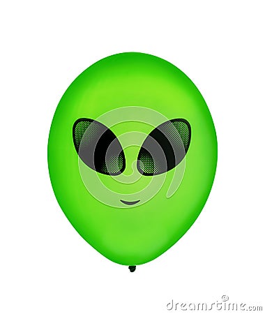 Green air flying balloon with alien smile isolated Stock Photo