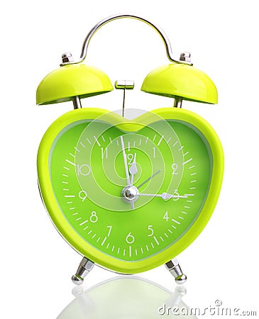 Green alarm clock heart shape Stock Photo