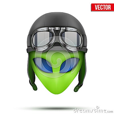 Green Alien head in aviator helmet.. Vector. Vector Illustration