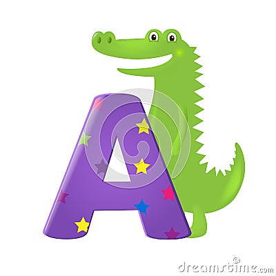 Green Alligator With Letter Vector Illustration