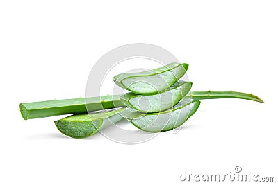 Green aloe vera leaf, tropical herb isolated on white Stock Photo