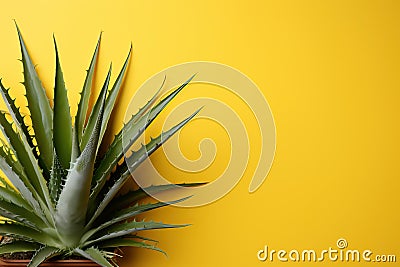 Green aloe on a yellow background with copy space. Stock Photo