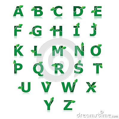 Green alphabet with leaf set a to z vector Vector Illustration