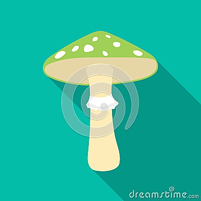 Green amanita icon in flat style isolated on white background. Mushroom symbol stock vector illustration. Vector Illustration