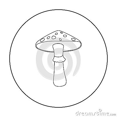 Green amanita icon in outline style isolated on white. Mushroom symbol. Vector Illustration