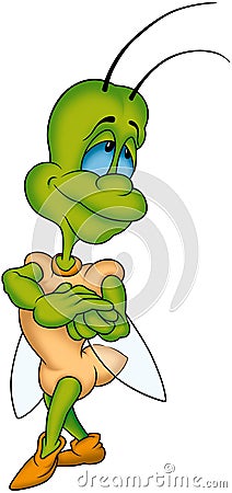Green amorous bug Cartoon Illustration