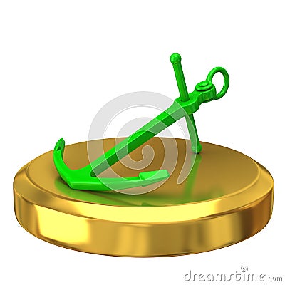 Green anchor on gold podium Stock Photo