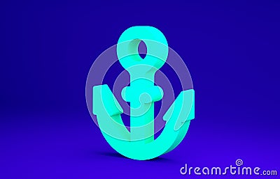 Green Anchor icon isolated on blue background. Minimalism concept. 3d illustration 3D render Cartoon Illustration