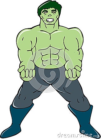 Green Angry Man Clenching Fist Cartoon Vector Illustration