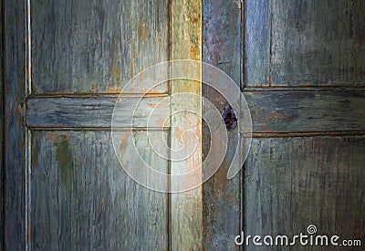 Green antique wooden door Stock Photo