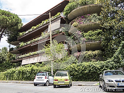 Green Apartment block in Rome Editorial Stock Photo