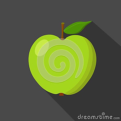 Green apple cartoon flat icon. Dark background. Vector illustration. Vector Illustration