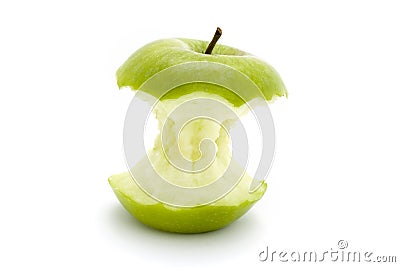 Green apple core over white Stock Photo